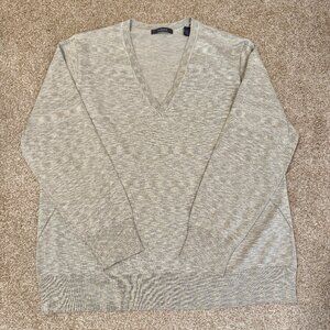 Women's Plus 1X Liz Claiborne V-Neck Tan Silver Metallic Pullover Silk Sweater